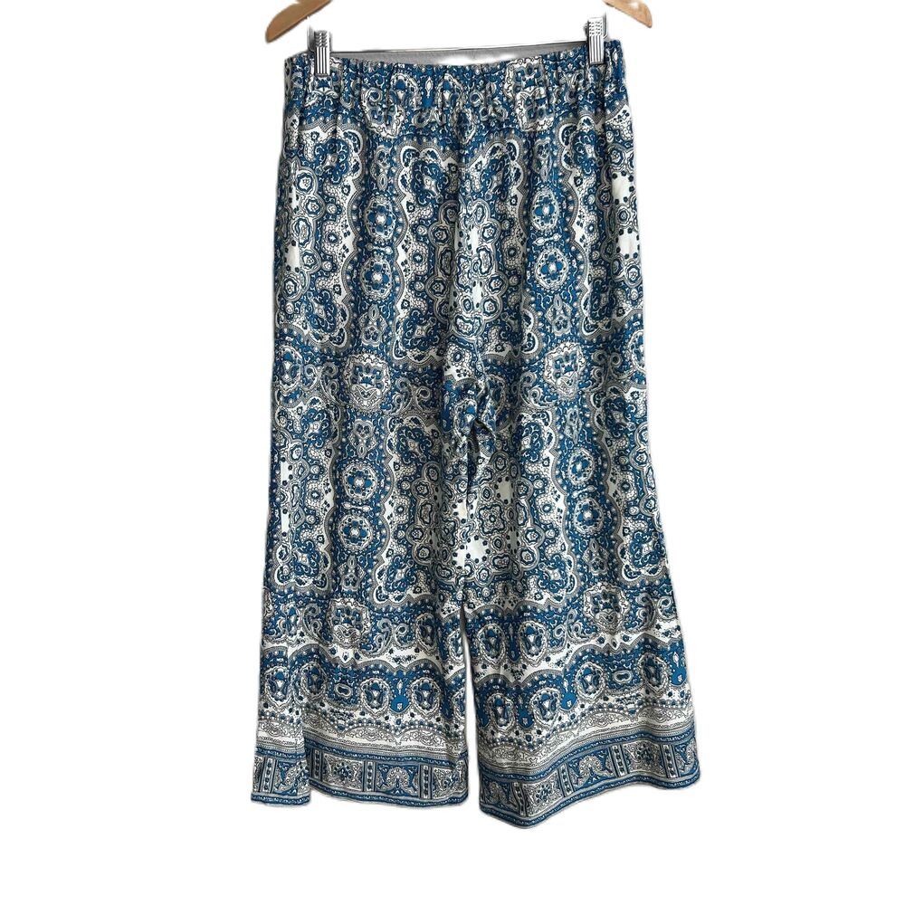 Feather Bone Anthropologie Size 10 Wide Leg High Waist Crop Pants Blue‎ Paisley